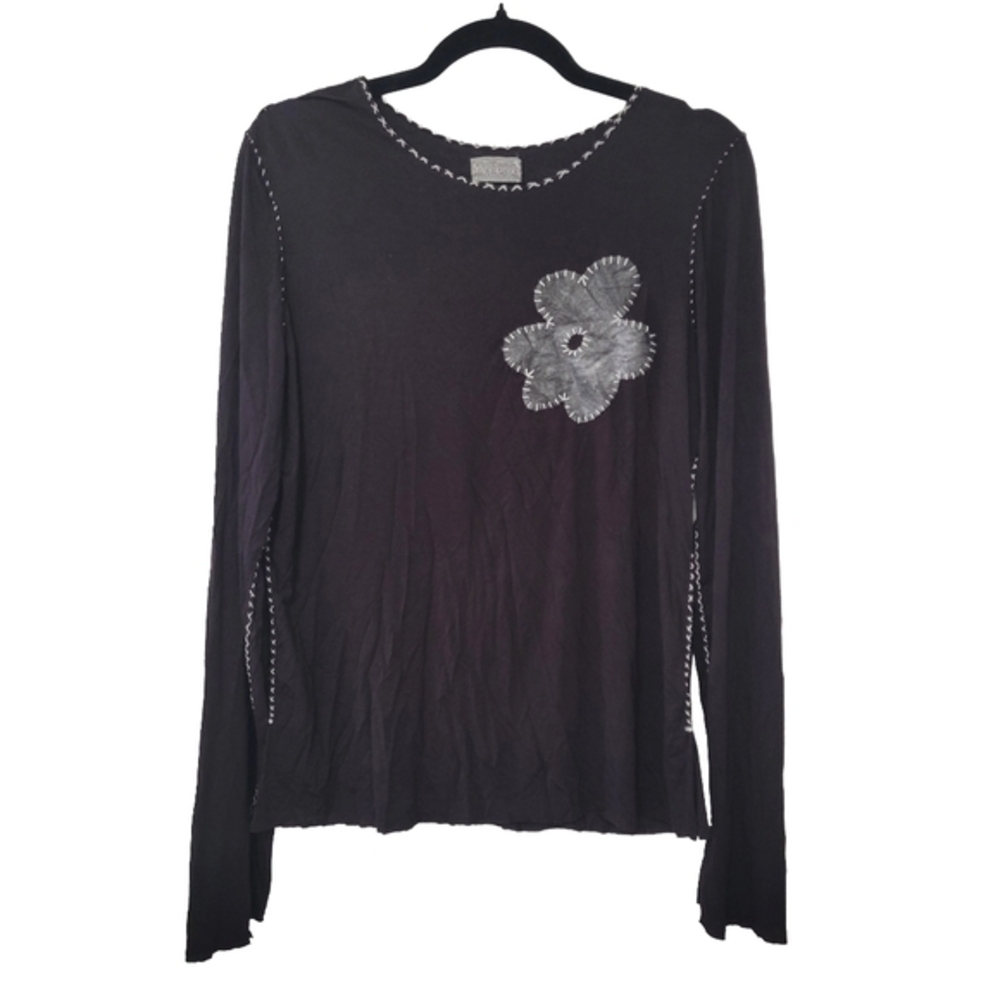 Made on Grand‎ Women's Long Sleeve Shirt Size M Black Contrast Stitching Minimal
